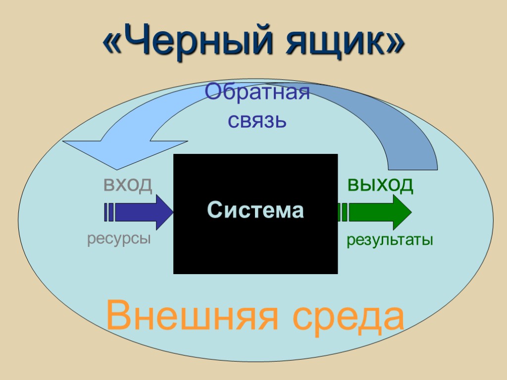 «Черный ящик» Система Внешняя среда вход выход ресурсы результаты Обратная связь